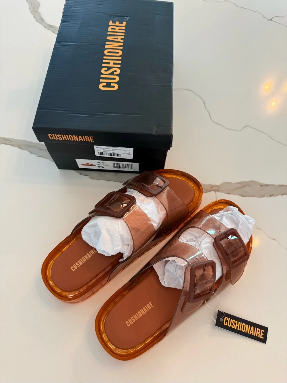 Cushionaire Women’s Whiskey Transparent Slide Sandals